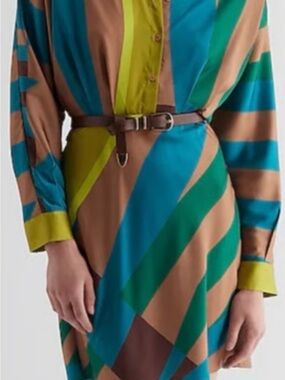Express Colorblock Button-Front Dress in Teal, Olive & Camel